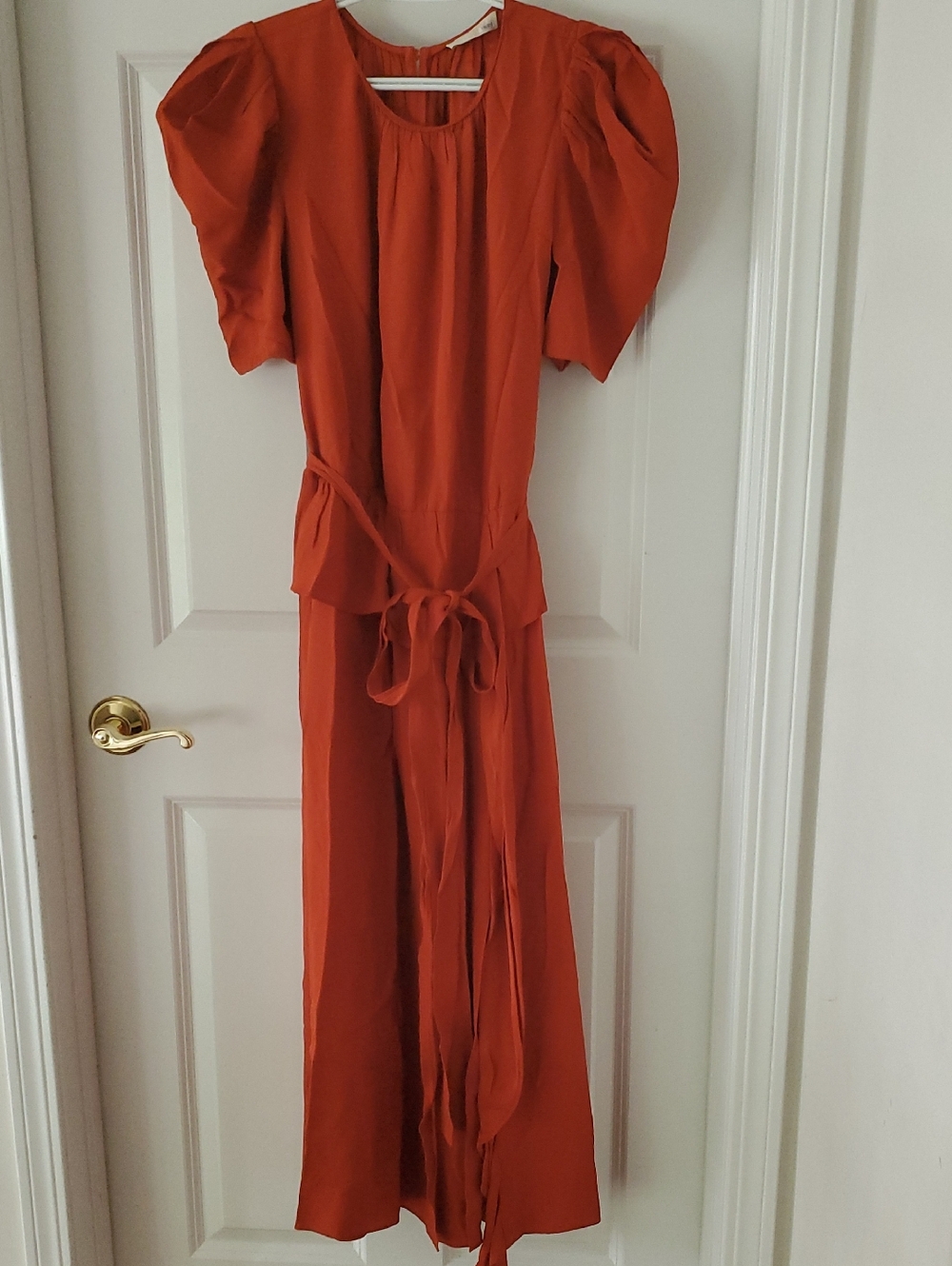 Ulla Johnson RTR Marion Rust-Orange Puff Sleeve Midi Dress Size